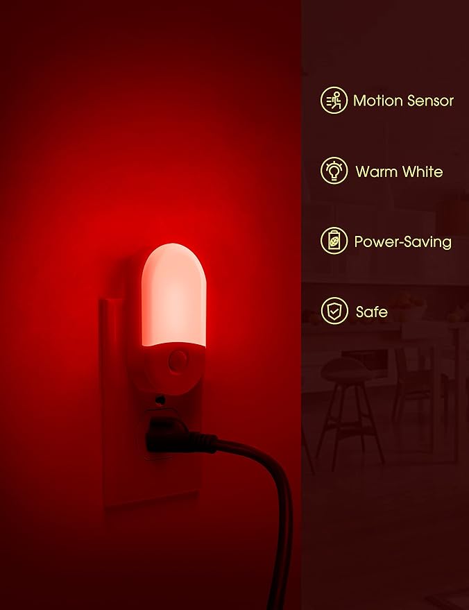 L LOHAS LED Red Night Light Plug in, Motion Sensor Night Light for Kids, Sleep Aid Red Nightlight, 30/60LM, Motion Activated Night Lights for Bathroom, Hallway, 2 Pack