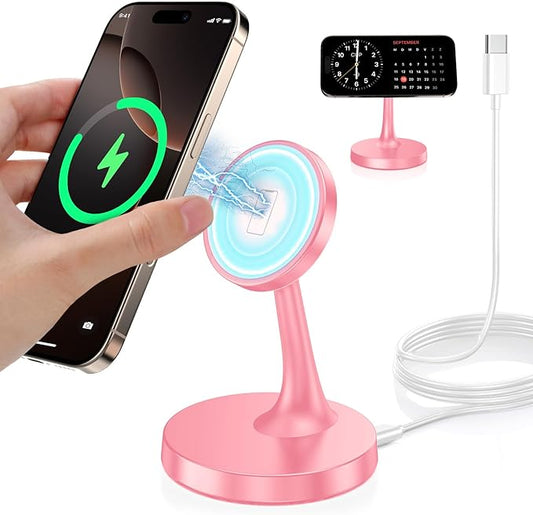 TXXTOL Magnetic Wireless Charger iPhone Stand, 15W Fast Mag-Safe Charger iPhone 17/17 Air/17 Pro/17 Pro Max 16/15/14/13/12 Series Magnet Wireless Charging Station/Pad/AirPods for Home, Office, Travel