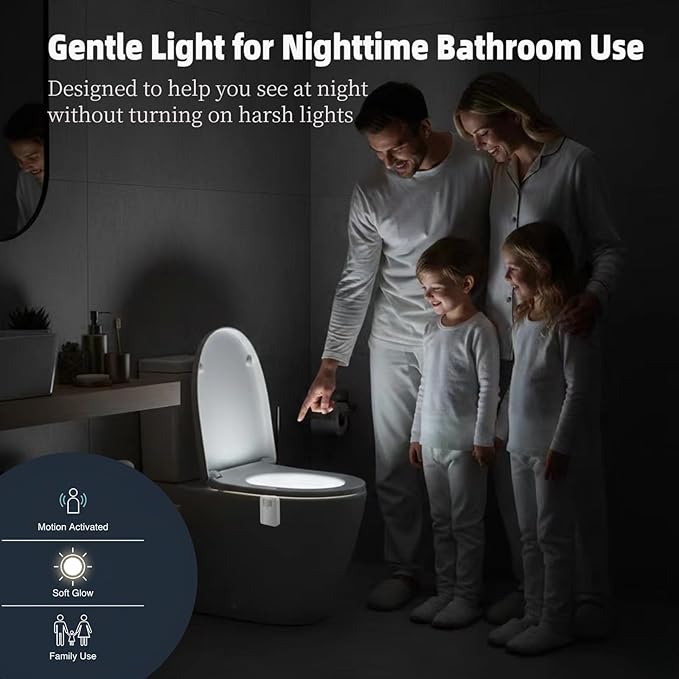 2 Pack Toilet Night Lights with Motion Activated Sensor,16-Color Changing LED Inside Toilet Bowl Nightlight, Cool Stuff for Bathroom Accessories Decor, Unique Gadgets for Men and Kids Brithday Gifts