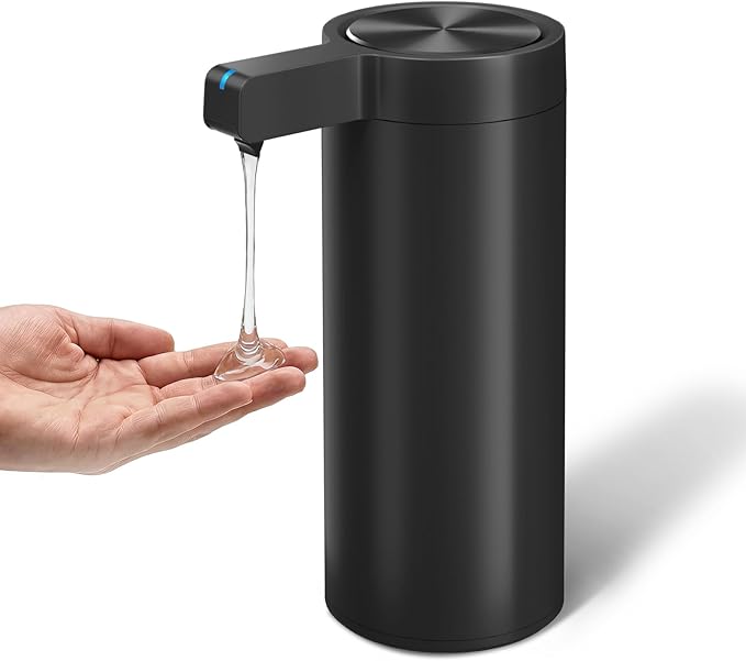 Newise Touchless Automatic Soap Dispenser - 9 oz, USB Rechargeable, Dish Hand Soap Dispenser for Kitchen and Bathroom with 3 Adjustable Dispensing Modes, Stainless Steel, Black
