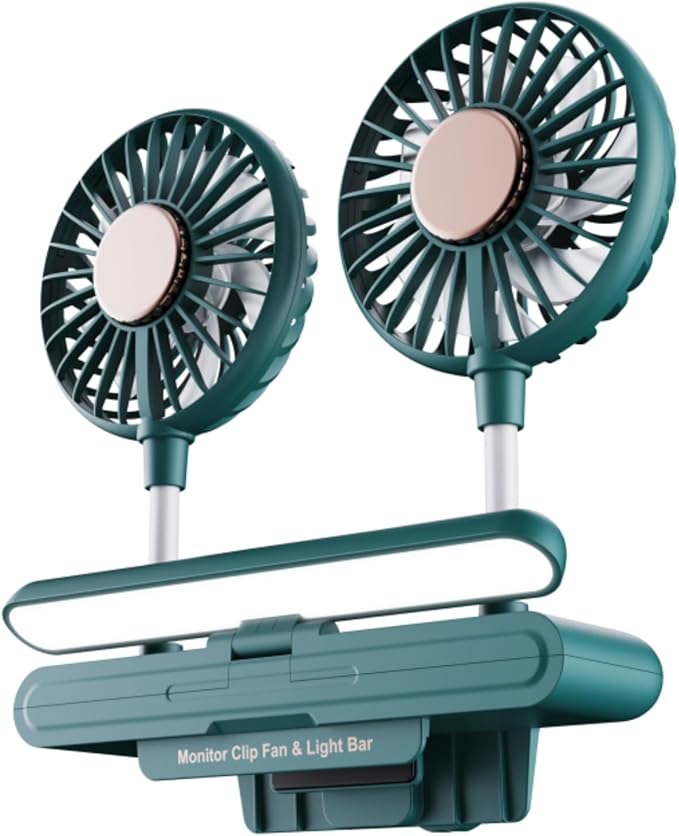 Binguowang 3-in-1 Clip-On Monitor Fan with Eye-Care LED Light & Aroma Diffuser - Portable Cooling, Adjustable Lighting Desk fan and Quiet Breeze for Office, Gaming, and Home Workspaces (Dark Green)