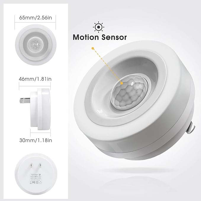 Briignite Motion Sensor Night Light, Night Lights Plug into Wall, Auto On/Off Motion Activation Nightlight, Energy-Saving 0.6W LED, Warm White, Ideal for Kids, Bedroom, Bathroom, 2 Pack