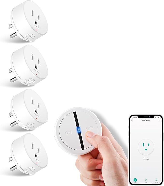 Greencycle Smart Wireless Remote Control Outlet Plug,WiFi Outlets for Household,On Off Smart Outlets Switch Compatible with Tuya,Alexa and Google Assistant,Timer Outlet,No Wiring,White,1SW+4Outlets