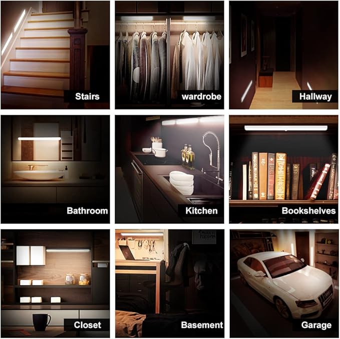 LEPOTEC 54 LED Under Counter Lighting, Motion Kitchen Cabinet Light, Battery Operated Closet Lights Pantry Light, Rechargeable Camper Caravan Night Light,Warm White (12.5inch-54LED-1 Pack)