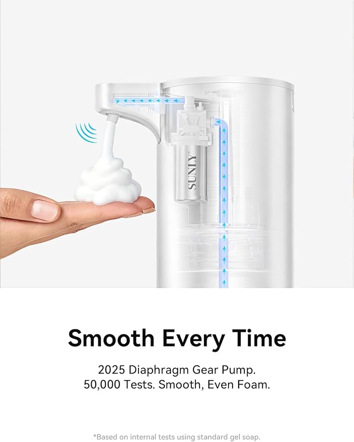 SUNLY Automatic Foam Soap Dispenser, 0.2s Fast Sensor, USB-C Rechargeable, Smudge-Resistant Stainless Steel, Touchless Liquid & Foaming Soap Dispenser for Bathroom, Kitchen, Hotel, White
