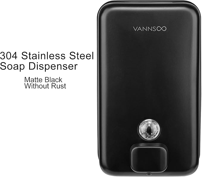Wall Mounted Hand Soap Dispenser Bathroom, 1200ml 40oz Commercial Stainless Steel Black Liquid Soap Dispenser Wall Mount (Vertical Black)