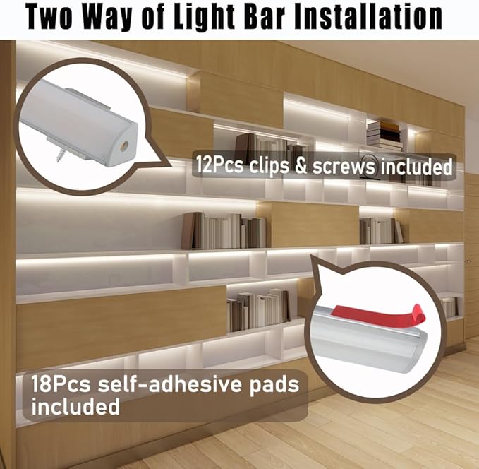 12" V-Shape Diffused LED Light Bars Kit,Aluminum Channel Lights with Touch Sensor for Under Cabinet,Gun Safe,Closet,Under Counter,Book Shelf,Display Showcase,3000K Warm White,6 Pack