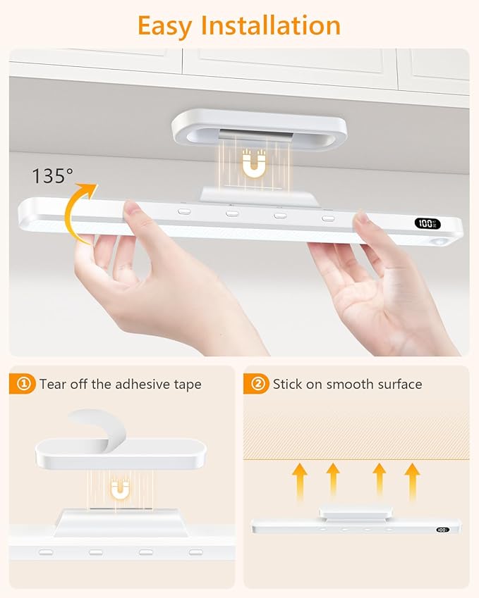 WILLED 3W Motion Sensor Rechargeable Light Bar with Remote, Eye-Care Under Cabinet Lights with Battery Level Display, Vanity Lights for Mirror, Led Light Bar for Cabinet, Closet, Desk and Bathroom