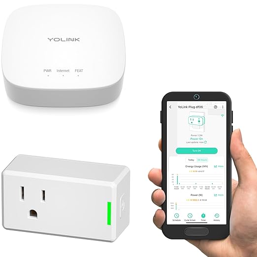 YoLink Plug Mini, Ultra-Compact Smart Outlet with Over-Temperature Protection & Precision Scheduling, 1/4 Mile LoRa Range, Alexa, Google Assistant Integration, Hub Included