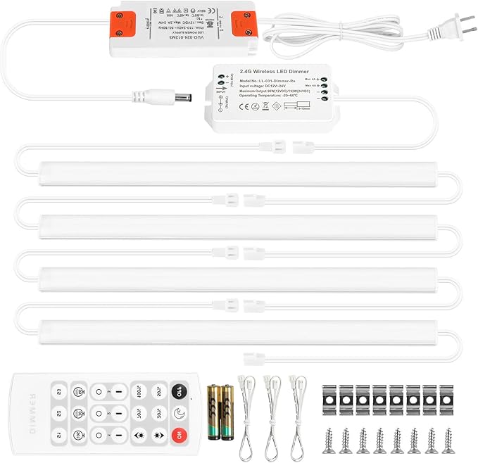 Litever Under Cabinet Lighting Kit. Slim. Super Bright. 21W. Dimmable. Remote with Synchronous Control. Perfect for Kitchen Under Cabinets, Over Counter, Display Lights, Shelf Light. Cool White 4000K.