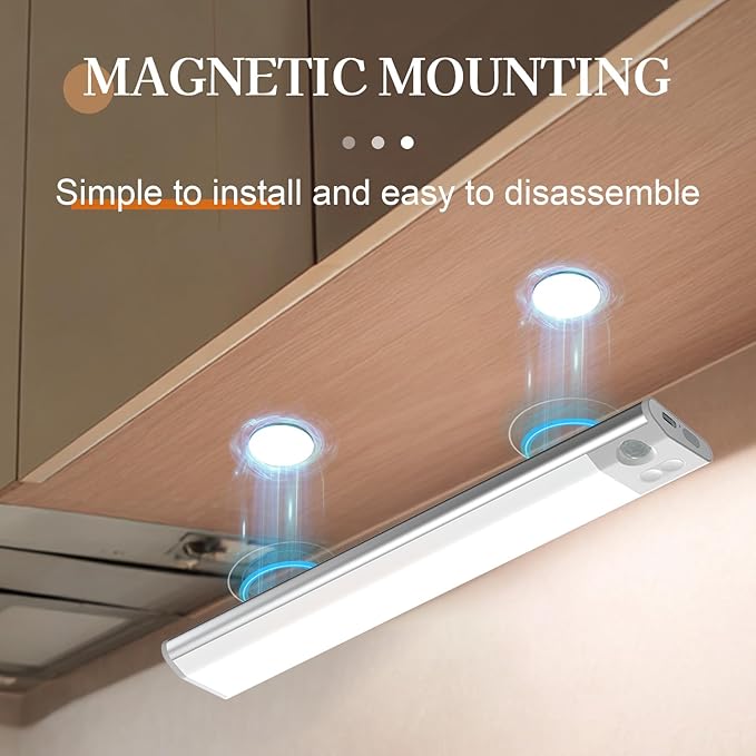 Rechargeable LED Night Light (1-Pack), 11.8" Motion Sensor Under Cabinet Light with 7-Color Ambient & Cool White, Magnetic Auto On/Off Wireless Wall Sconce for Closet, Staircase, Kitchen