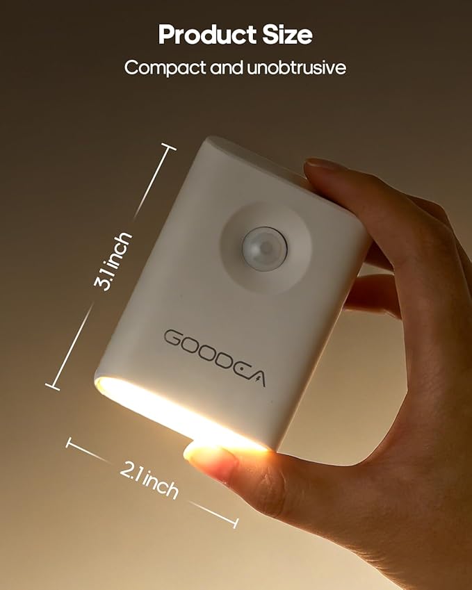 Rechargeable Battery Night Light with Motion Sensor, Wireless, Magnetic & Dimmable Stair Light, Portable Mini 3000K Warm White Stick-on Indoor Night Light for Bathroom, Hallway, Toilet, Bedroom, Stair