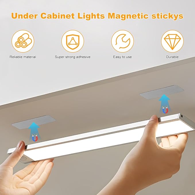 16 Pcs Under Cabinet Lights Magnetic stickys，Replacement Magnetic Strips with Adhesive Backing for Rechargeable Motion Sensor Lights Wireless Under Counter Light for Cabinet Lighting