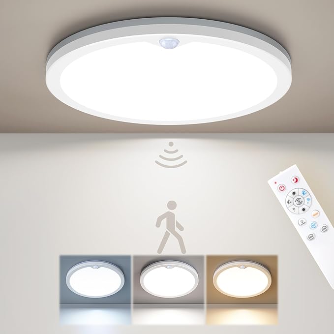 Annaror Motion Sensor Ceiling Light with Remote, Wired Motion Sensor Light Indoor 3000K 4000K 5000K, 2000K Nightlight 2400LM Motion Activated Light with Timer for Closet Hallway Laundry Stairs 12in