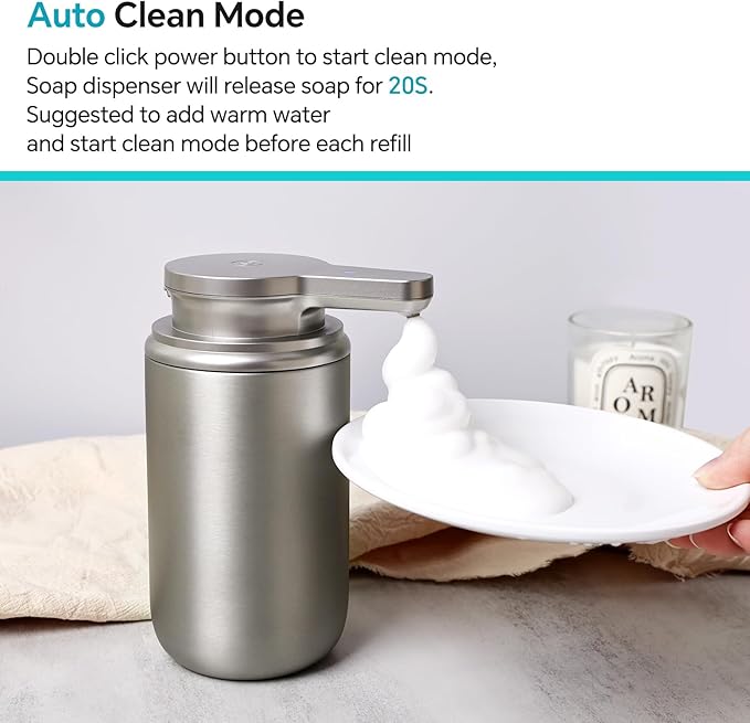 Automatic Soap Dispenser Stainless Steel Touchless Foaming Soap Dispenser for Bathroom Auto Rechargeable Hand Soap Pump (Silver)