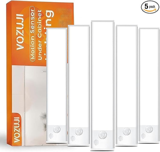 Under Cabinet Rechargeable Lighting: 8 Inch Motion Sensor Dimmable Lights Indoor - Battery Operated Lights - Wireless Closet Light Magnetic Led Light for Kitchen Home Bathroom Counter 5 Pack