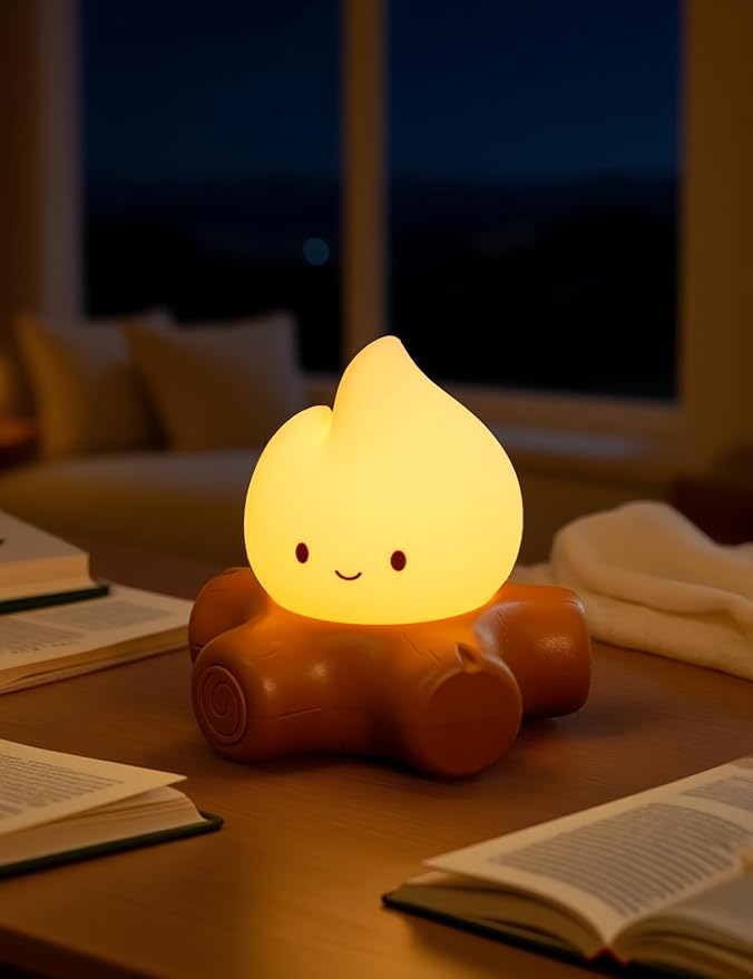 WANIDEA Fake Campfire Lamp, Ambient Lighting, Desk Accessories, Portable Rechargeable Night Light, Candlelight Mode Mood Lighting, Bedroom, Desktop, Camping Decor, Cute Gifts