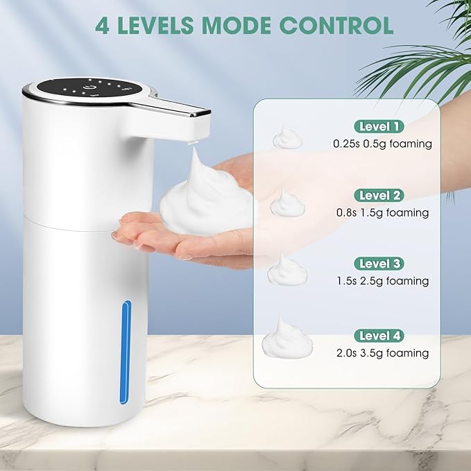 Touchless Automatic Soap Dispenser, 2 Pack Smart Sensor Foam Hand Wash Dispenser, USB Rechargeable & Adjustable Customizable for Bathroom Countertop Kitchen Sink, 13.5 oz White