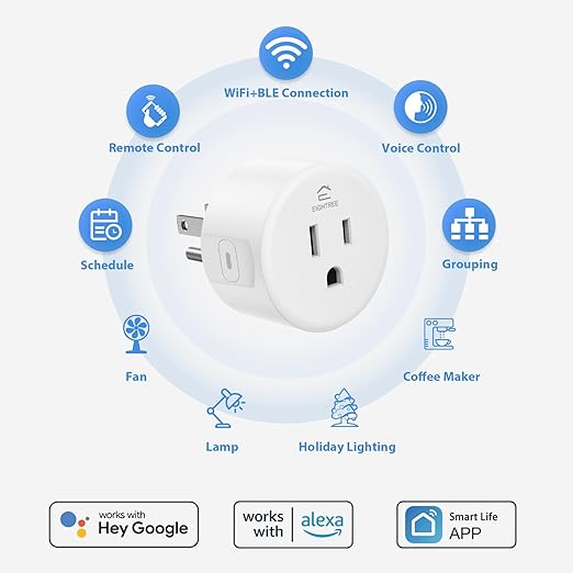 EIGHTREE Smart Plug, WiFi Outlet Works with Alexa & Google Home, Smart Home Socket with Remote Control & Timer Function, 2.4GHz WiFi Only, 4 Packs