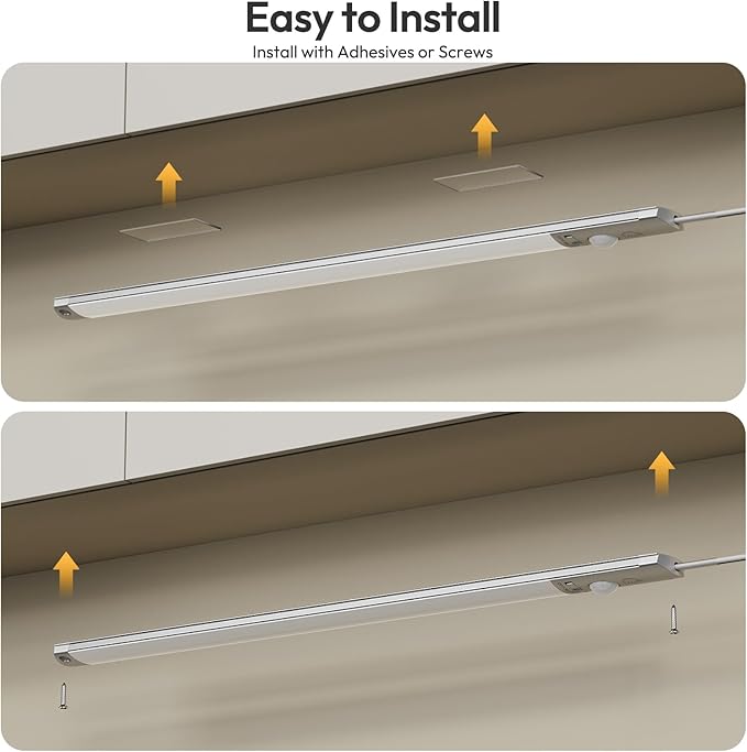 BLS 0.3" Ultra Thin Motion Sensor Under Cabinet Lights Plug in, 400LM 3 Color Dimmable LED Light Bar with Remote, USB Wired Under Counter Lighting for Kitchen Desk Shelf Workbench (No Battery), 17inch