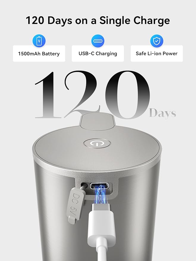 SUNLY Automatic Foaming Soap Dispenser Touchless, 0.2s Fast Sensor, USB-C Rechargeable, Smudge-Resistant Stainless Steel, Hand Soap Dispenser for Bathroom, Kitchen, Hotel, Silver