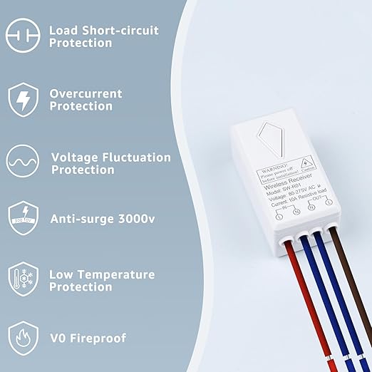 NineLeaf Wireless Light Switch and Receiver Kit, No Wiring Remote Control Wall Switch, 1300FT RF Range Expandable Switches,Ceiling Lights, Fans, Lamps & Outdoor Sheds,1000W LED(2Switches 1Receiver)