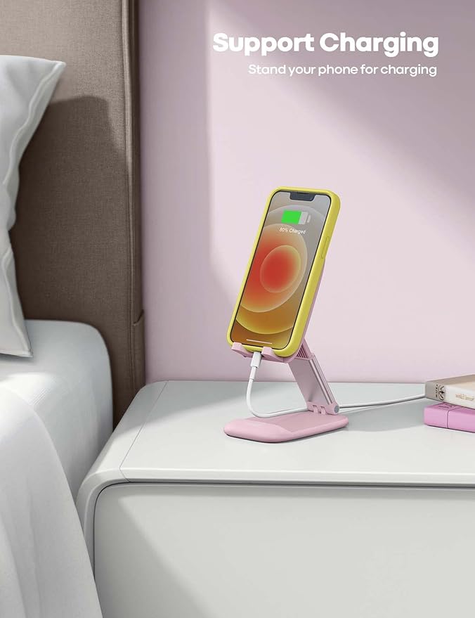Lamicall Pink Phone Holder, Desk Accessories - Rose Gold Pink Office Cell Phone Holder, Desktop, Office Desks Accessories, Desk Decor Gifts for Women, for Mothers Day, 4-8'' Telephone Stand