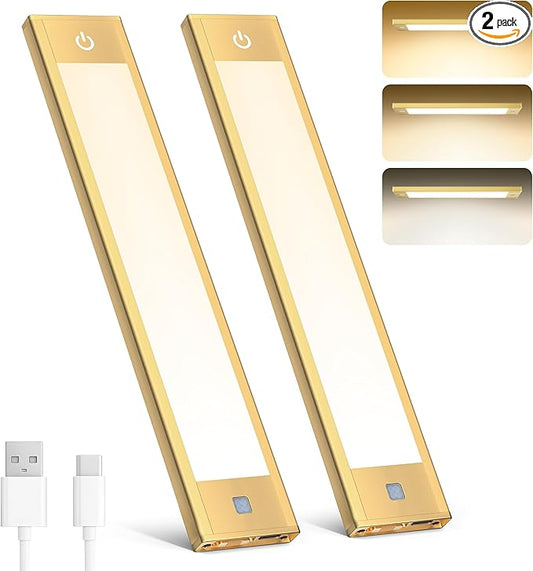 V4light Rechargeable Motion Sensor Under Cabinet Light, Magnetic LED Bar with 1500mAh, Gold Aluminum Accent Lighting, Dimmable 3 Color Temperatures for Kitchen Cabinets, Shelves & Closets (9 in)