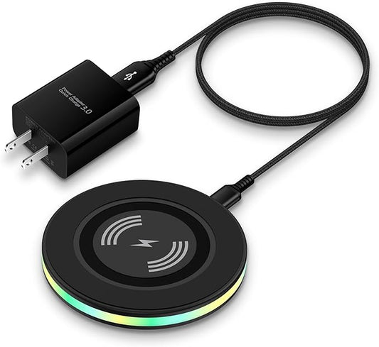 Android Wireless Charger Samsung Fast Charging Phone Charging Pad Station for Samsung Galaxy S26 S25 S24 Ultra S24+ S24 S23 FE S22 S21 S20 S10,iPhone 15 Pro Max Plus 14 13,with QC 3.0 Power Adapter