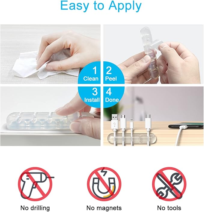 INCHOR Cord Organizer, Clear Cable Organizer Cord Holder, Wire Organizer USB Cable Management Cord Keeper, 3 Packs Cable Clips for Car Home and Office (7, 5, 3 Slots)
