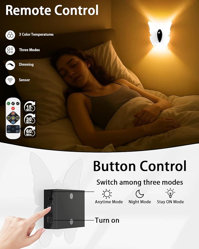 Rechargeable Motion Sensor Wall Light: 3 Colors Wireless Wall Sconces Set of Two with Remote Magnetic Motion Sensor Stair Lights Indoor 5000mAh Battery Powered Wall Lamps for Hallway Bedroom (White)