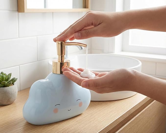 Cute Cloud Shape Soap/Hand Sanitizer Metal Pump Dispenser, Refillable for Bathroom Accessories, Gifts for Kids (Blue)
