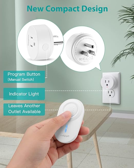 Remote Control Outlet,Remote Light Switch with 15A/1500W and 500 Feet RF Range,No Wiring Needed Smart Plug for Small Electrical Appliance with Anti-Surge 4000V