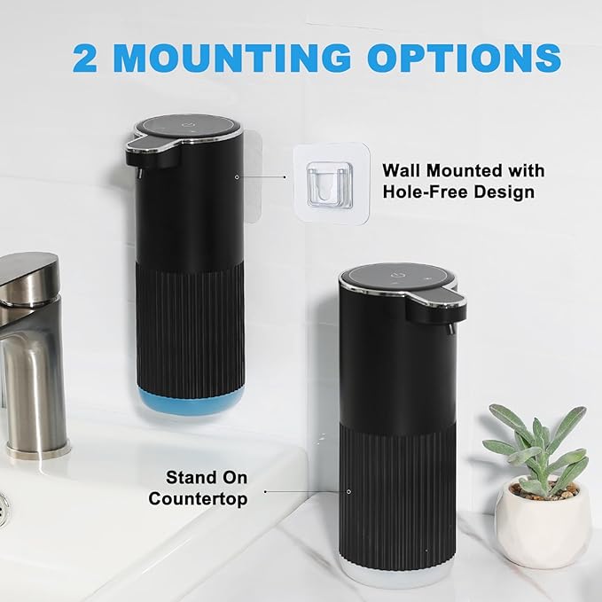 RYTOXILO Automatic Soap Dispenser, 2 Pack Black Touchless Liquid Soap Dispenser for Bathroom, 13.5 Fl Oz Plastic Electric Auto Dish Soap Dispensers Wall Mount for Kithcen with Adjustable Volume