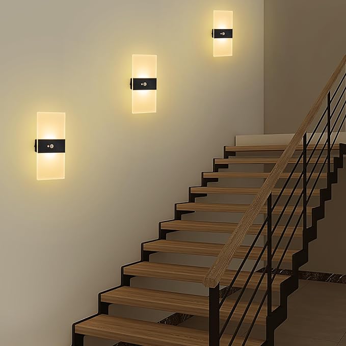 Motion Sensor Wall Light, Rechargeable LED Wall Sconce, Dimmable Magnetic Night Light, 3000K Warm White Wireless Lamp, Battery Powered Indoor Hallway Stairway Closet Bedroom,1-Pack