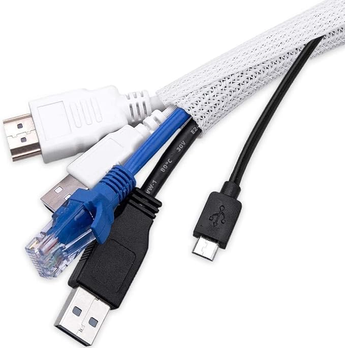 AGPTEK Cable Sleeve, 25ft - 4/5 inch Cable Management Desk Cord Cover Organizer Wire Hider for Home Office Computer TV Wire Loom Tubing Pet Proof Cord Protector from Cat Dog Chewing, White