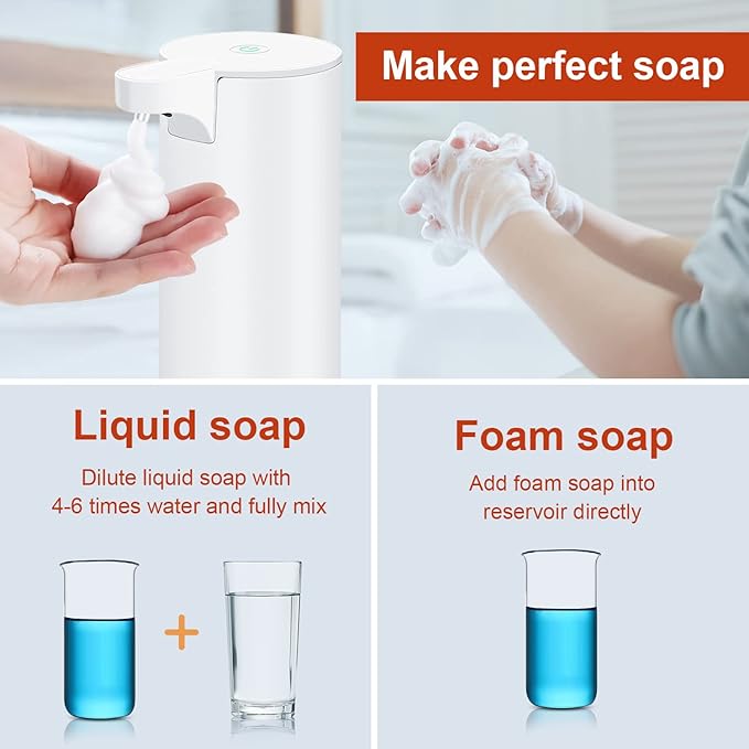 Automatic Soap Dispenser: LAOPAO Rechargeable Touchless Foaming Soap Dispenser Stainless Steel Foam Soap Pump for Bathroom Kitchen Xmas Gift, 9oz, White