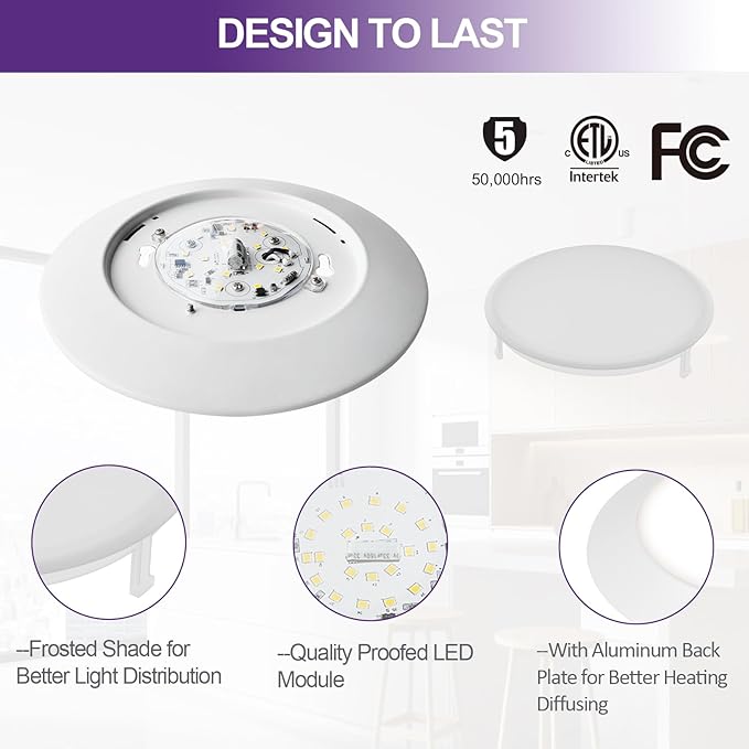 LED Disk Lights 6 Inch, 15W Surface Mount LED Ceiling Light 1050LM, 3000K, 120V, Dimmable, CRI90+, Flush Mount Disc for Kitchen, Closets, Bathroom, ETL Listed, 12Pack