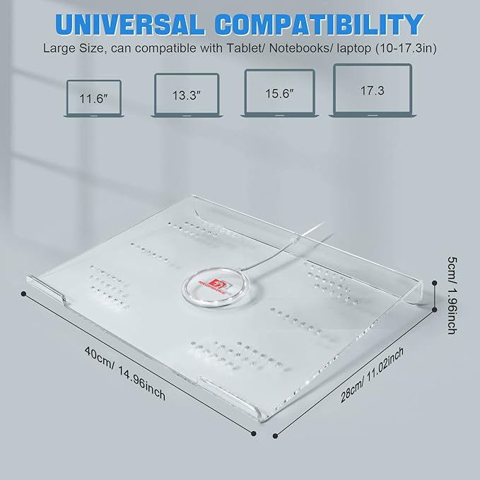 Acrylic Laptop Stand Clear Tablet Holder with 366 Kinds of RGB Backlight,Multiple Heat Dissipation Vents Ergonomic Tilted Mount Riser for PC,Notebook,MacBook,Phone from 10 to 17.3 Inch Work/Home