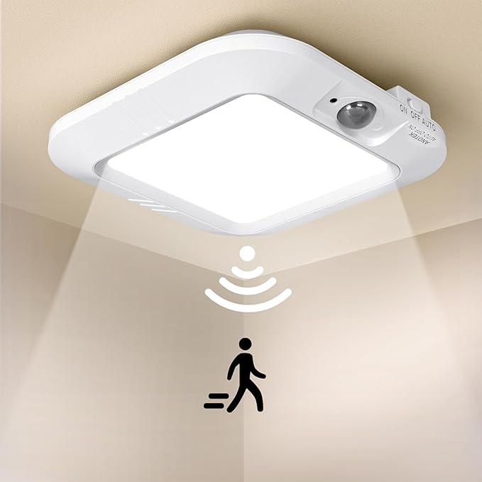 Battery Operated Ceiling Light, Motion Sensor Light Indoor, Motion Activated for Bathroom Stair Hallway Shed Laundry Daylight Auto On/Off
