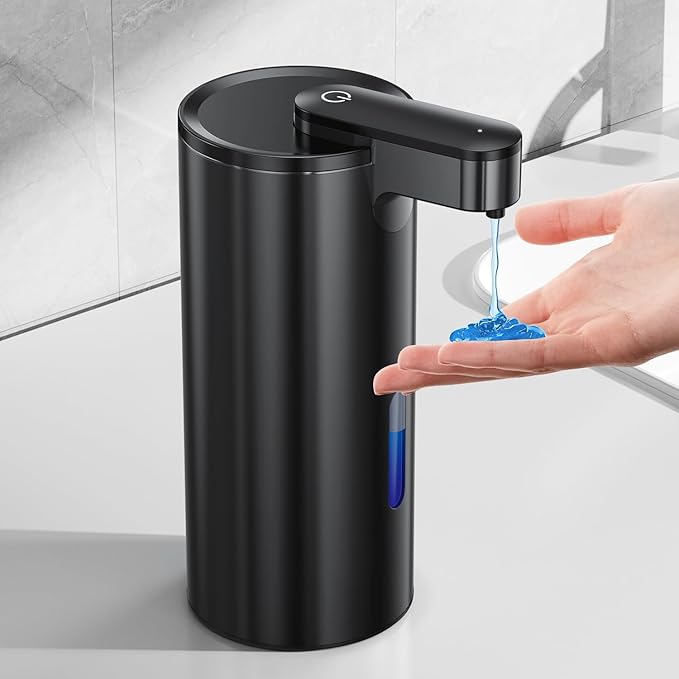 Fantictas Automatic Soap Dispenser Touchless, Stainless Steel 11.5 oz 3 Levels Adjustable Hand Soap Dispenser with Rechargeable Sensor Pump for Kitchen & Bathroom Liquid Soap, Black
