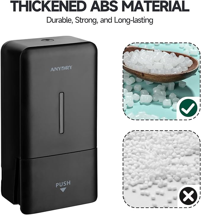 anydry 27oz (800 ml) Manual Wall Mounted Soap Dispenser, Ideal for Commercial Bathrooms Restaurants Hotels, Use with Liquid Hand Soap Shampoo, ABS Black
