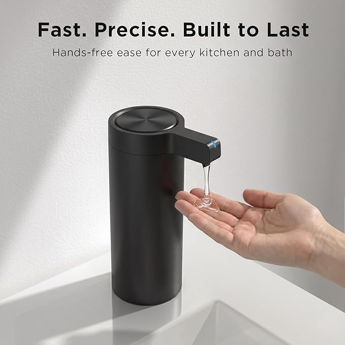Newise Touchless Automatic Soap Dispenser - 9 oz, USB Rechargeable, Dish Hand Soap Dispenser for Kitchen and Bathroom with 3 Adjustable Dispensing Modes, Stainless Steel, Black