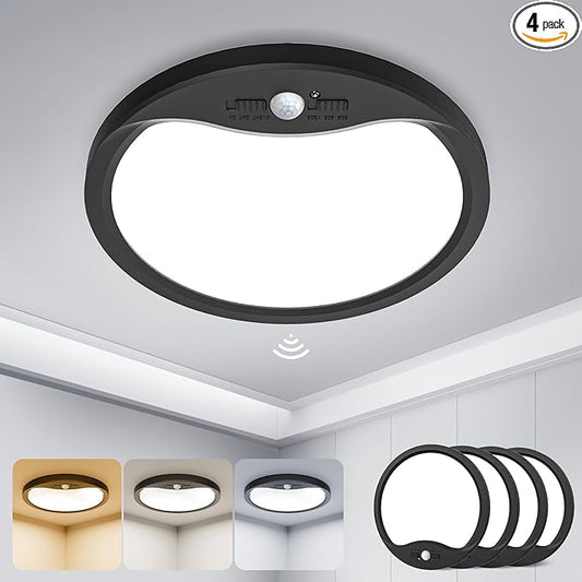 zemty 4Pack 9inch Motion Sensor Ceiling Lights Wired,18W 1800lm 3CCT/3 Mode/30-120s Timer, Bright Black LED Flush Mount Light Fixture Motion Activated for Closet Pantry Hallways Stairwells Garage