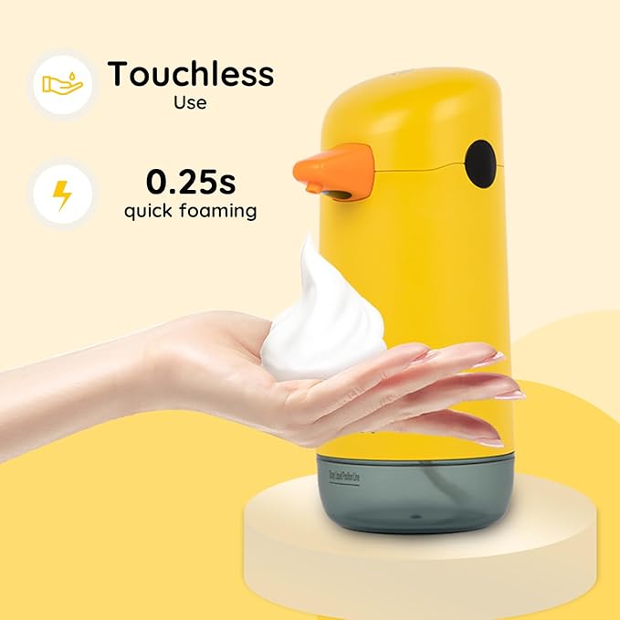 Besdor Automatic Soap Dispenser, Yellow Duck Cute Touchless Soap Dispenser, Infrared Sensor, Battery Powered, for Bathroom Kitchen