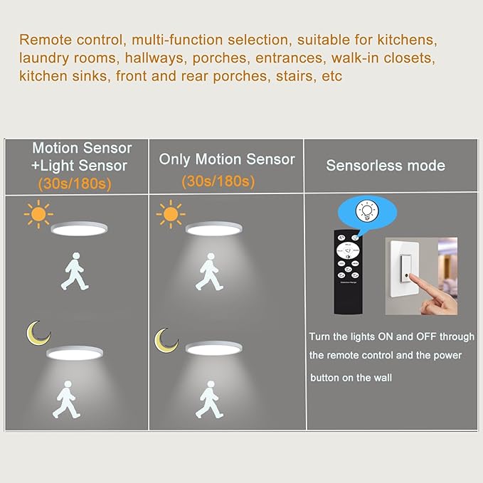 12 Inch Motion Sensor LED Ceiling Light Wired,Closet Lights Motion Activated Sensor Light Indoor with Remote, Modern Flush Mount Ceiling Light Fixture for Hallway Laundry Stairs White