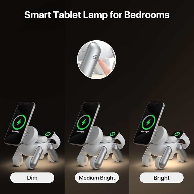 UEQ 3 in 1 Wireless Charging Station for Apple Devices,Foldable Cute Magnetic Mag-Safe Wireless Charger Stand with Night Light for iPhone 17 Air 16 15 14 13 12 Series,AirPods 4 3 2 Pro,Apple Watch