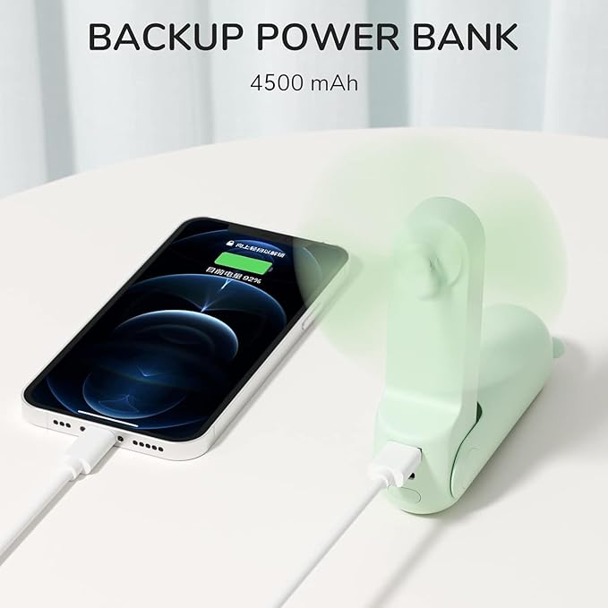 JISULIFE Handheld Fan 8 Plus: All-in-One Mini Fan with 37Hrs Cooling & 4500mAh PowerBank & Flashlight, USB Rechargeable, Portable Pocket Size for Travel, Makeup, Concert, Gifts for Women(Green)