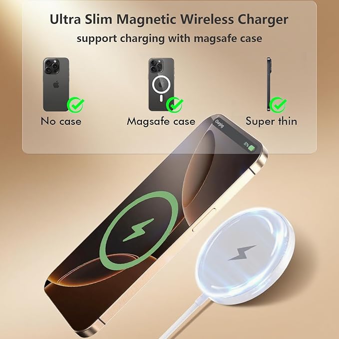 [Apple MFi Certified] 2Pack 6FT Mag-Safe Wireless Charger, 15W Fast Magnetic Pad with USB-C Block for iPhone 17/16/15/14/13/12 (Air/Pro/Max/Plus) & AirPods 4/3/2/Pro/Pro2 - Apple Wireless Charging Kit