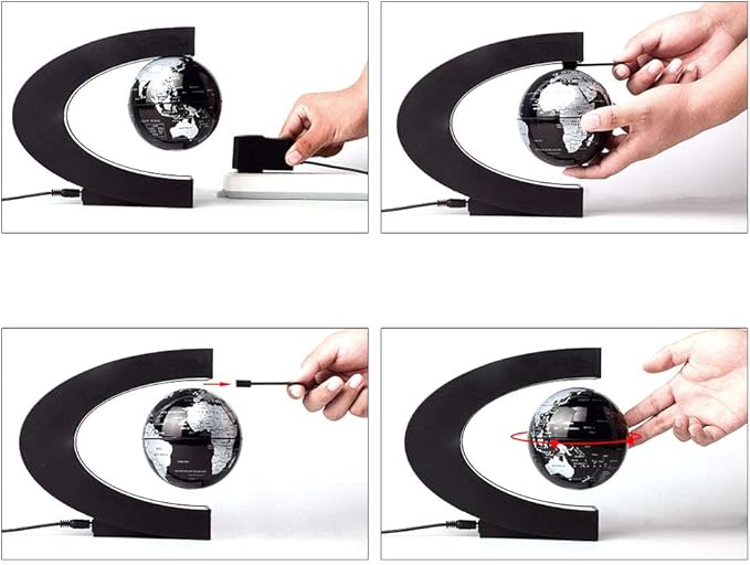 Magnetic Levitation Floating Rotating World Globe with LED Frame Lights, C Shape Levitating Globe, Touch Switch Night Light, Cool Tech Gifts for Men Dad Boys Kids, Office Desk Decor and STEM Gift